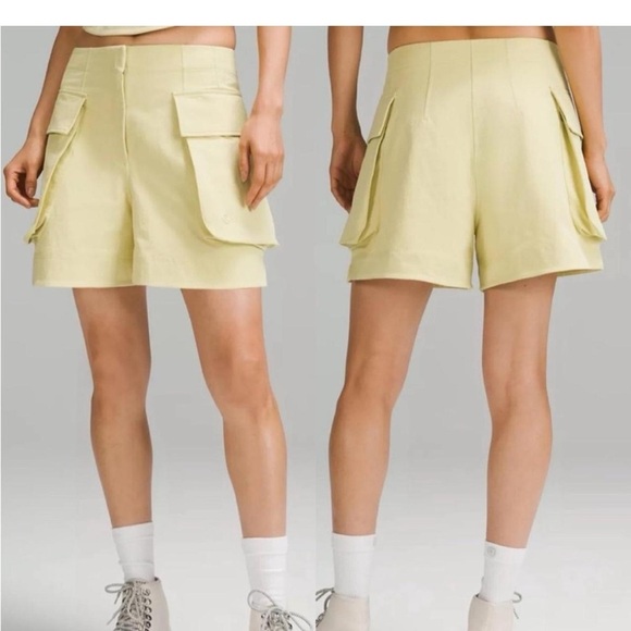 Lululemon Relaxed-Fit Super-High-Rise Cargo Size 8 /Short 4" - Finch Yellow - Picture 1 of 8